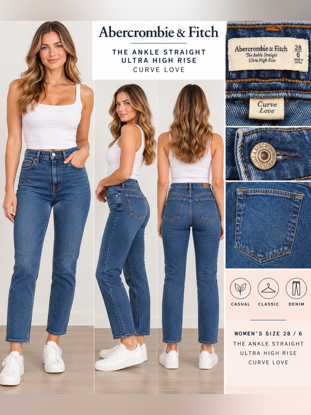 Abercrombie & Fitch Ankle Straight Ultra High Rise Curve Love Jeans Size 28